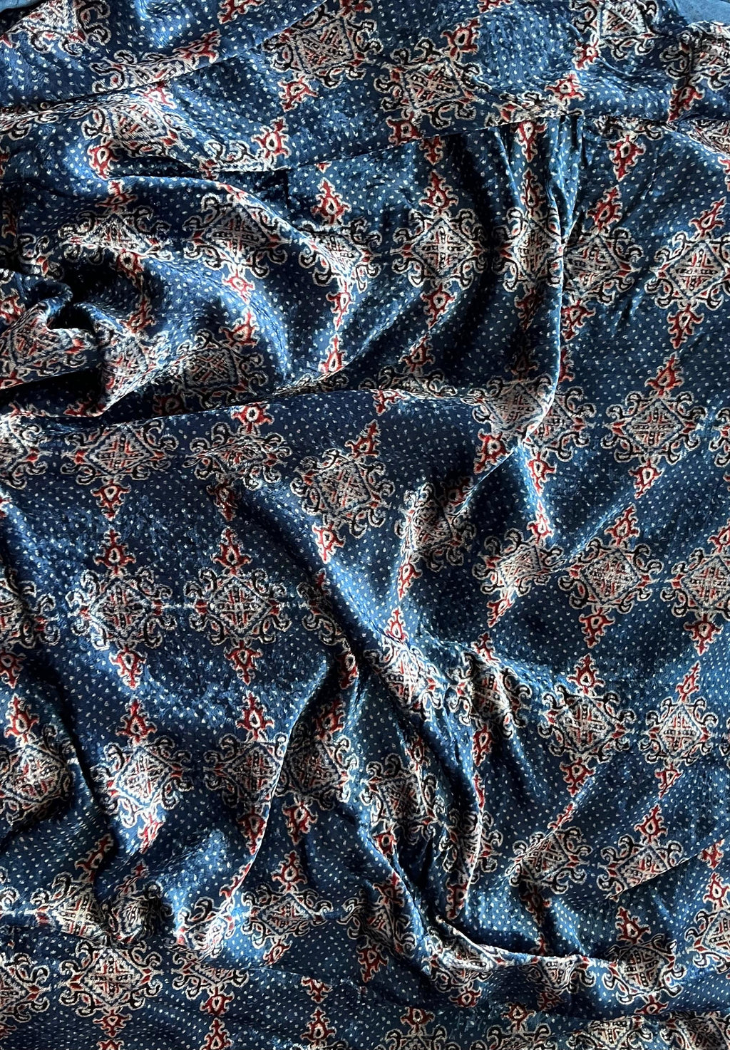 Indigo Jalli Velvet Natural Dyed Hand Block Print Ajrakh Fabric