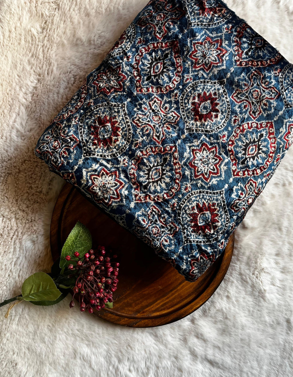 Indigo Classic Velvet Natural Dyed Hand Block Print Ajrakh Fabric