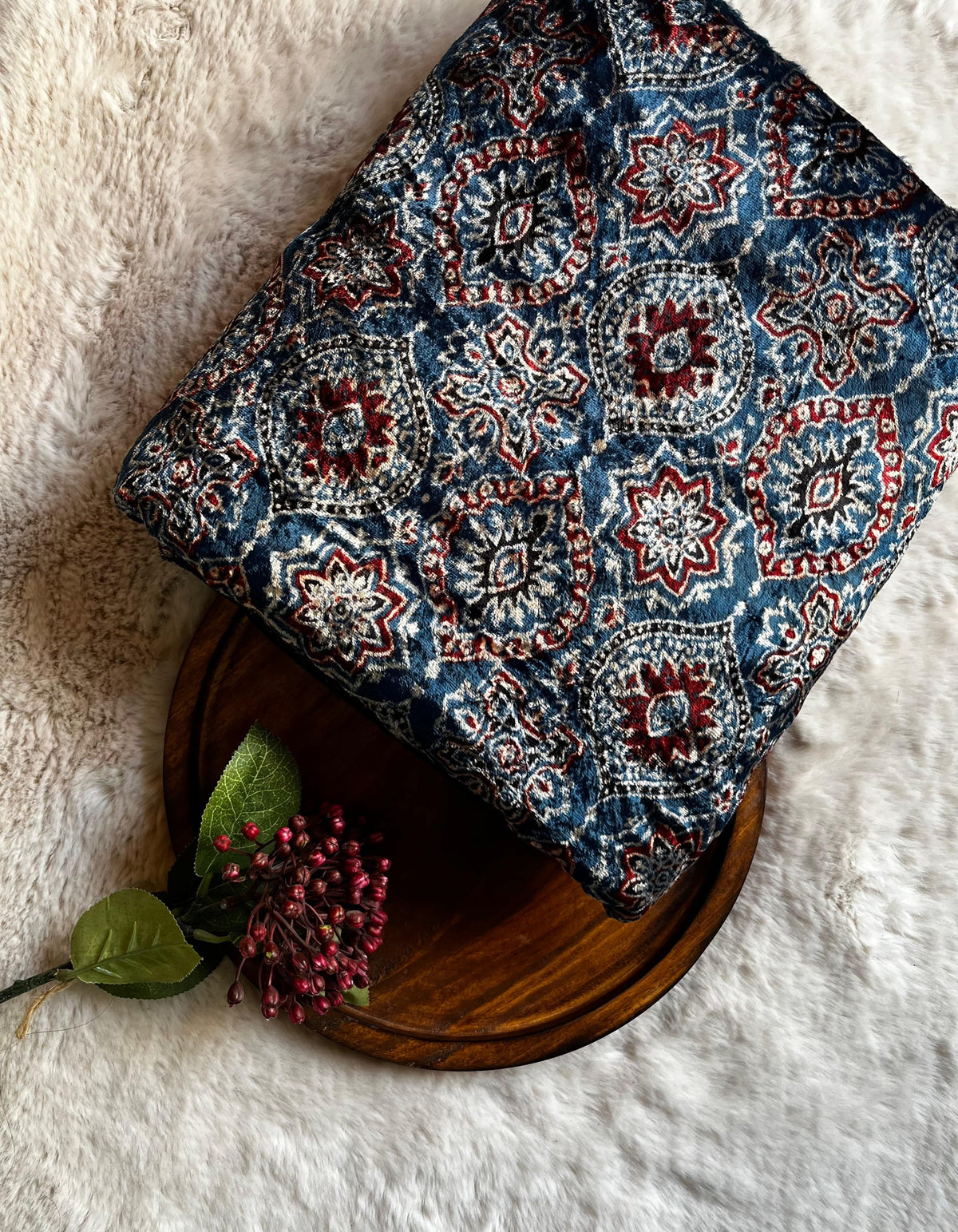 Indigo Classic Velvet Natural Dyed Hand Block Print Ajrakh Fabric