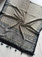 Ajrakh Hand Block Print Natural Dyed Cotton Dupatta With Tassels 107 - Neela Ghar