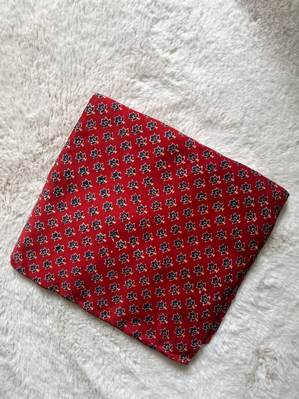 Rust Red Butti Ajrakh Handblock Print Modalsilk Fabric