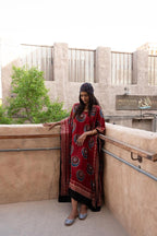 Mud Red ajrakh handblock kaftan - Neela Ghar
