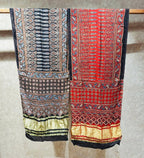 Mud Red Hand Block Print Natural Dyed Modal Silk Ajrakh Stole with Lagdi Patta - Neela Ghar