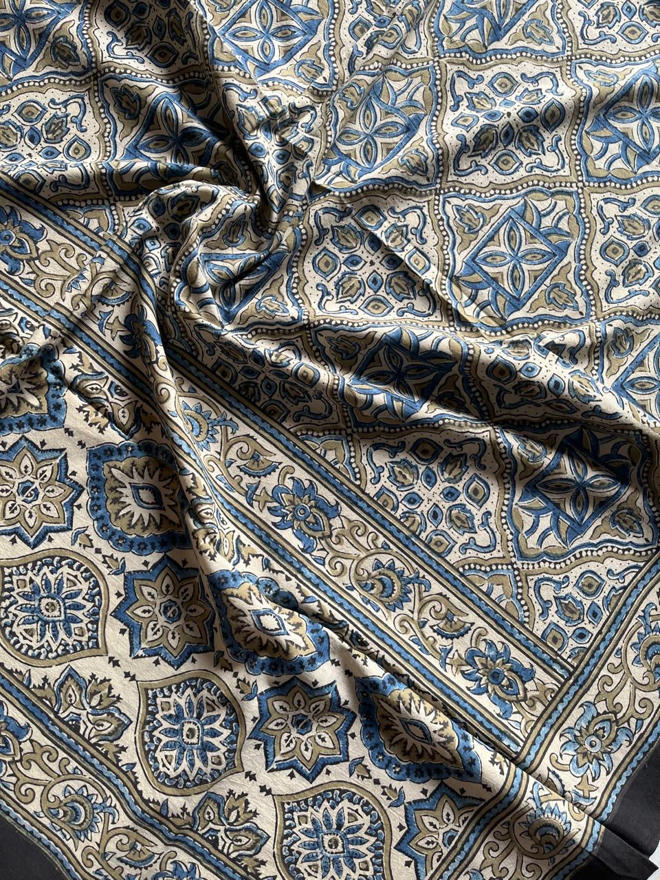 Ajrakh Hand Block Print Natural Dyed Cotton Dupatta With Tassels