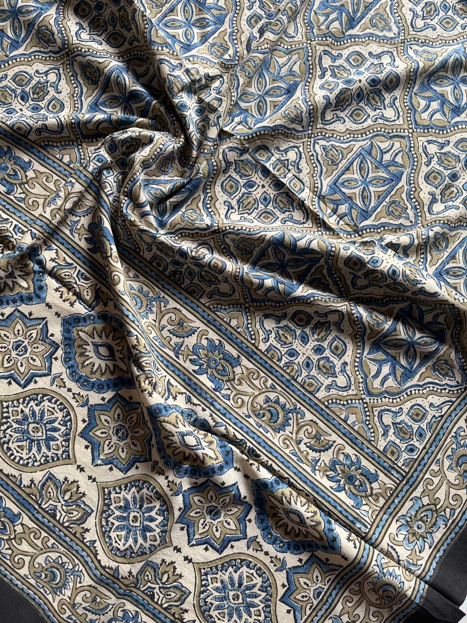 Ajrakh Hand Block Print Natural Dyed Cotton Dupatta With Tassels 101 - Neela Ghar
