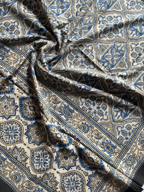 Ajrakh Hand Block Print Natural Dyed Cotton Dupatta With Tassels 101 - Neela Ghar