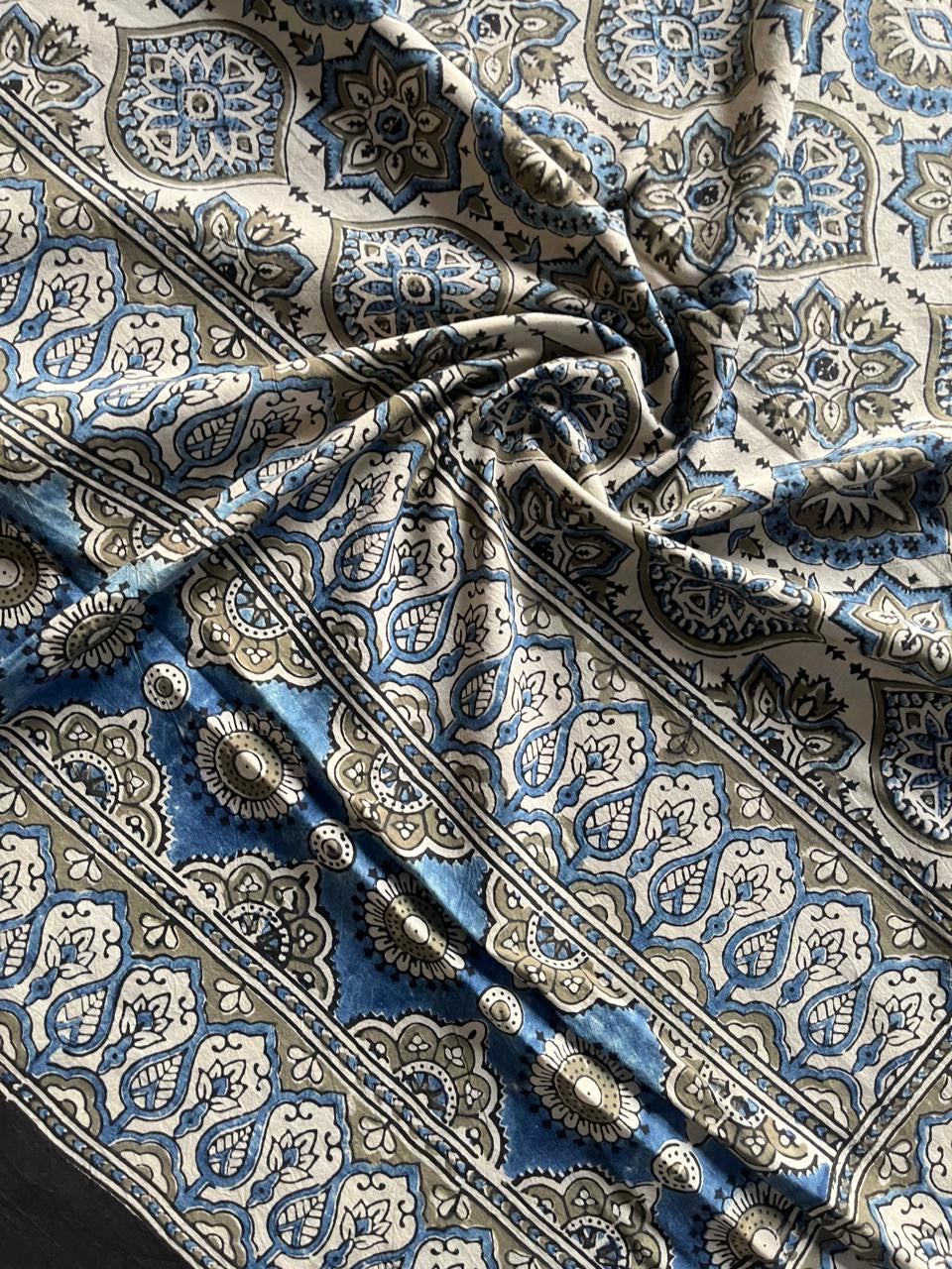 Ajrakh Hand Block Print Natural Dyed Cotton Dupatta With Tassels
