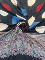 Black Multi Color Moon Ajrakh Handblock Kaftan - Neela Ghar