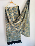 Ajrakh Hand Block Print Natural Dyed Cotton Dupatta With Tassels 105 - Neela Ghar