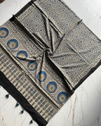 Ajrakh Hand Block Print Natural Dyed Cotton Dupatta With Tassels 113 - Neela Ghar