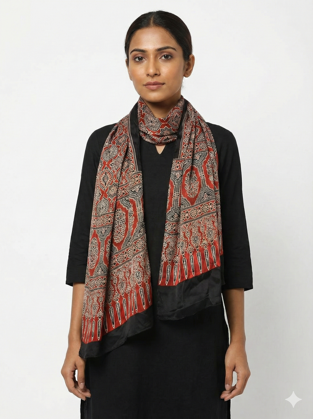 Ajrakh Modal Silk Handblock Printed Stole