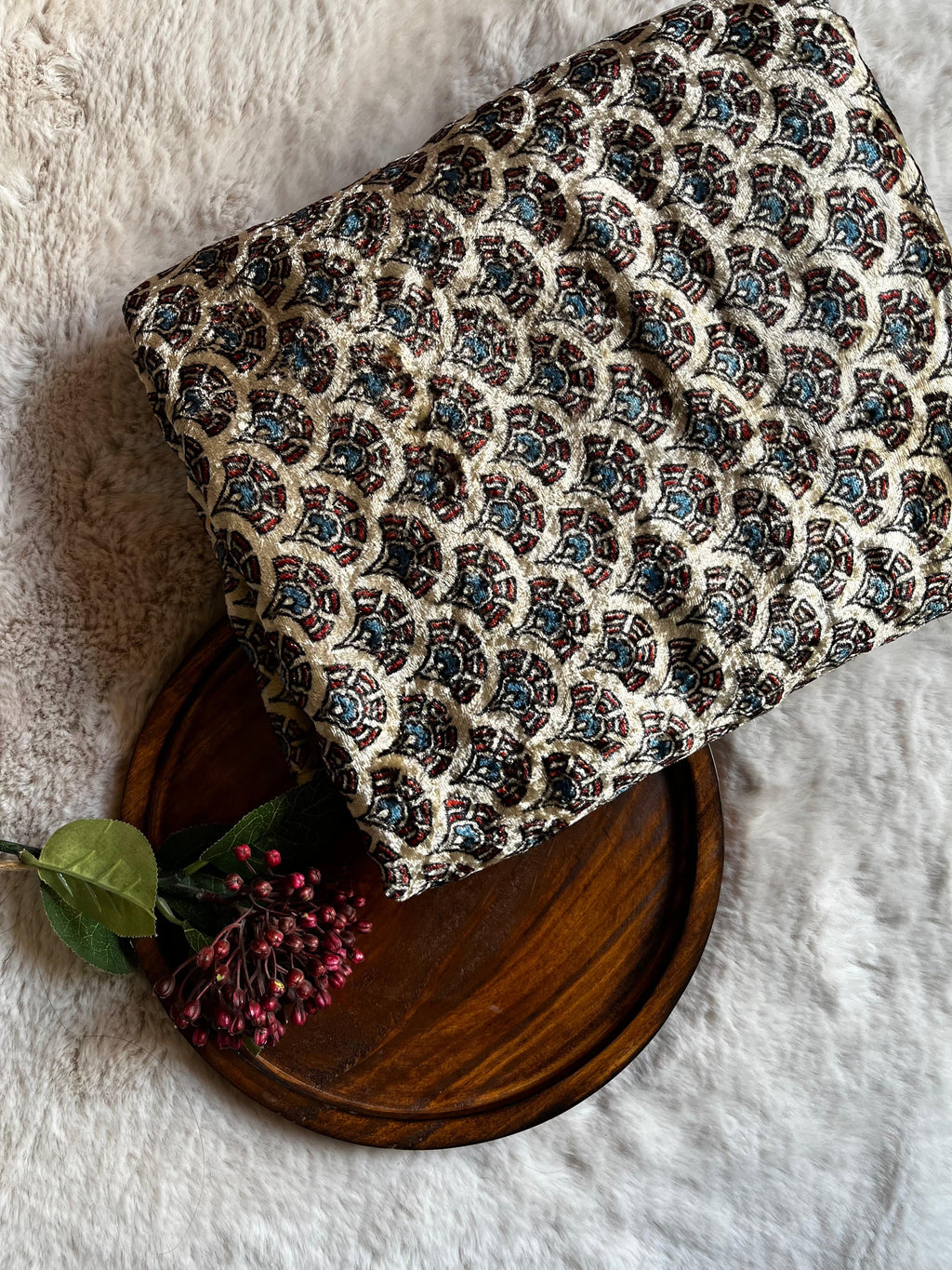 White scallop Dyed Hand Block Print Ajrakh Fabric