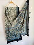 Ajrakh Hand Block Print Natural Dyed Cotton Dupatta With Tassels 110 - Neela Ghar