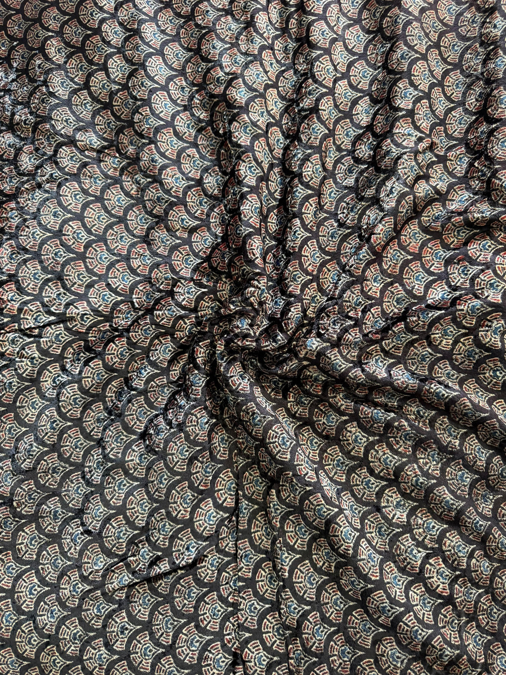 White scallop Dyed Hand Block Print Ajrakh Fabric