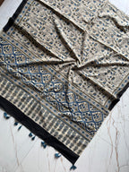 Ajrakh Hand Block Print Natural Dyed Cotton Dupatta With Tassels 103 - Neela Ghar