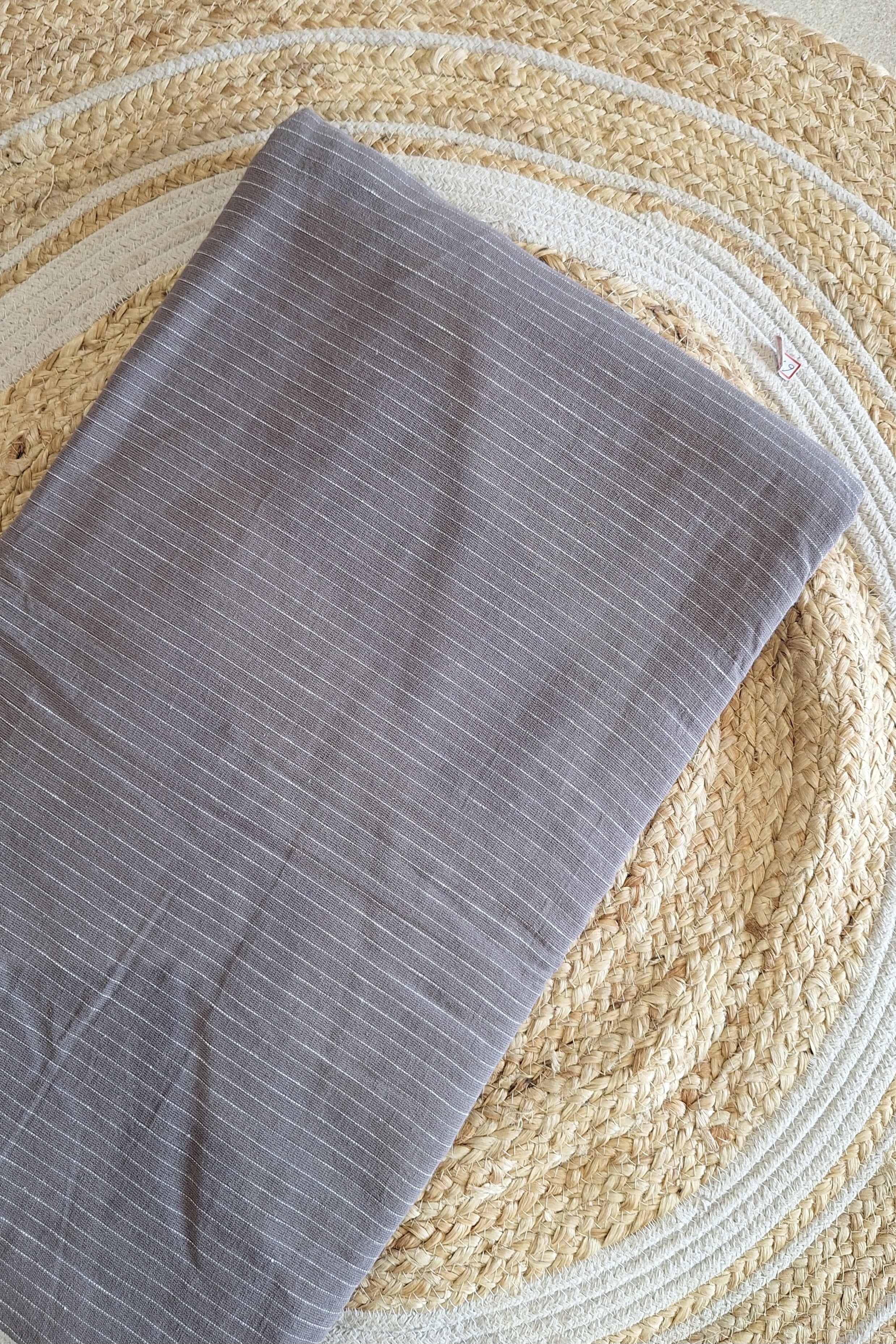 Mud Grey Thin Stripes Kala Cotton Handwoven Fabric - Neela Ghar