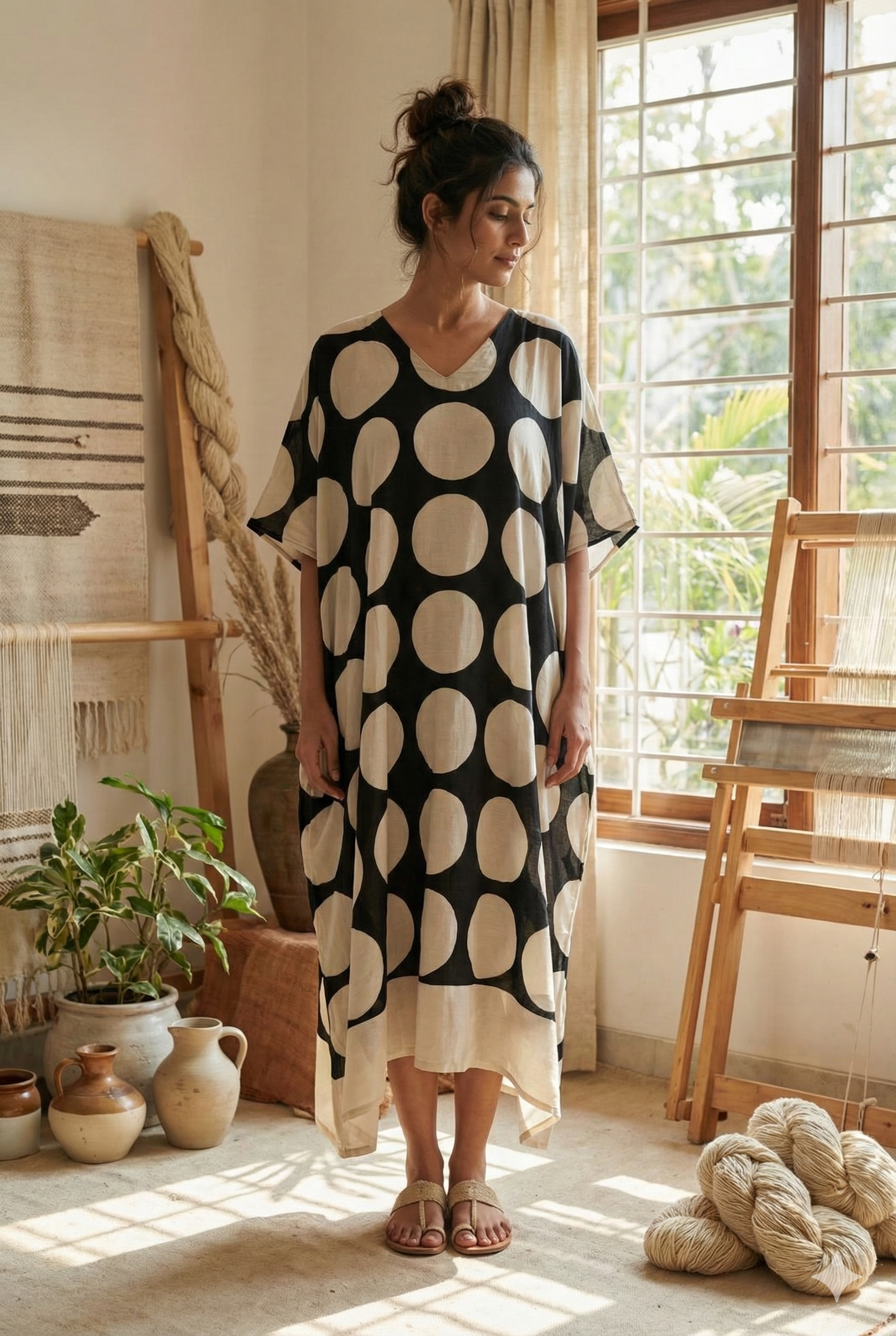 Black White Classic Ajrakh Handblock Kaftan