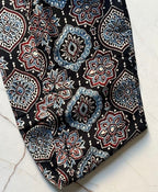 Black Signature Ajrakh Handblock Print Modalsilk Fabric - Neela Ghar