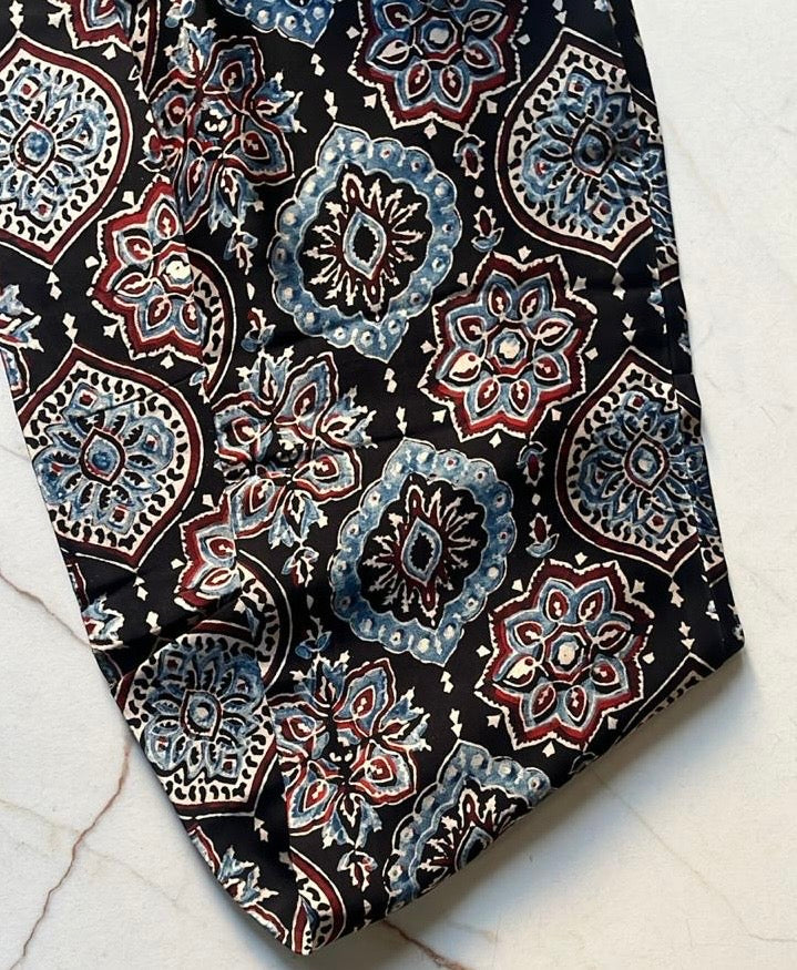 Black Signature Ajrakh Handblock Print Modalsilk Fabric