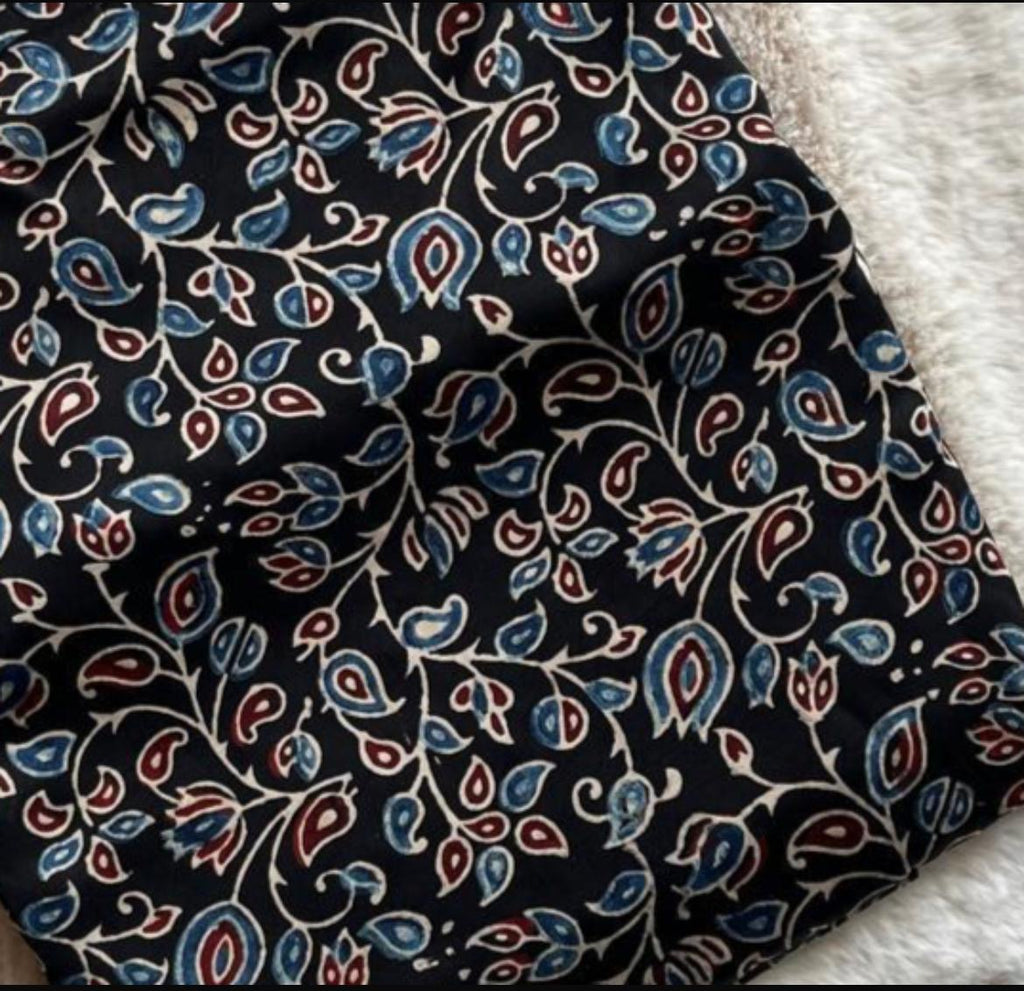 Black Vine Ajrakh Handblock Print Modalsilk Fabric
