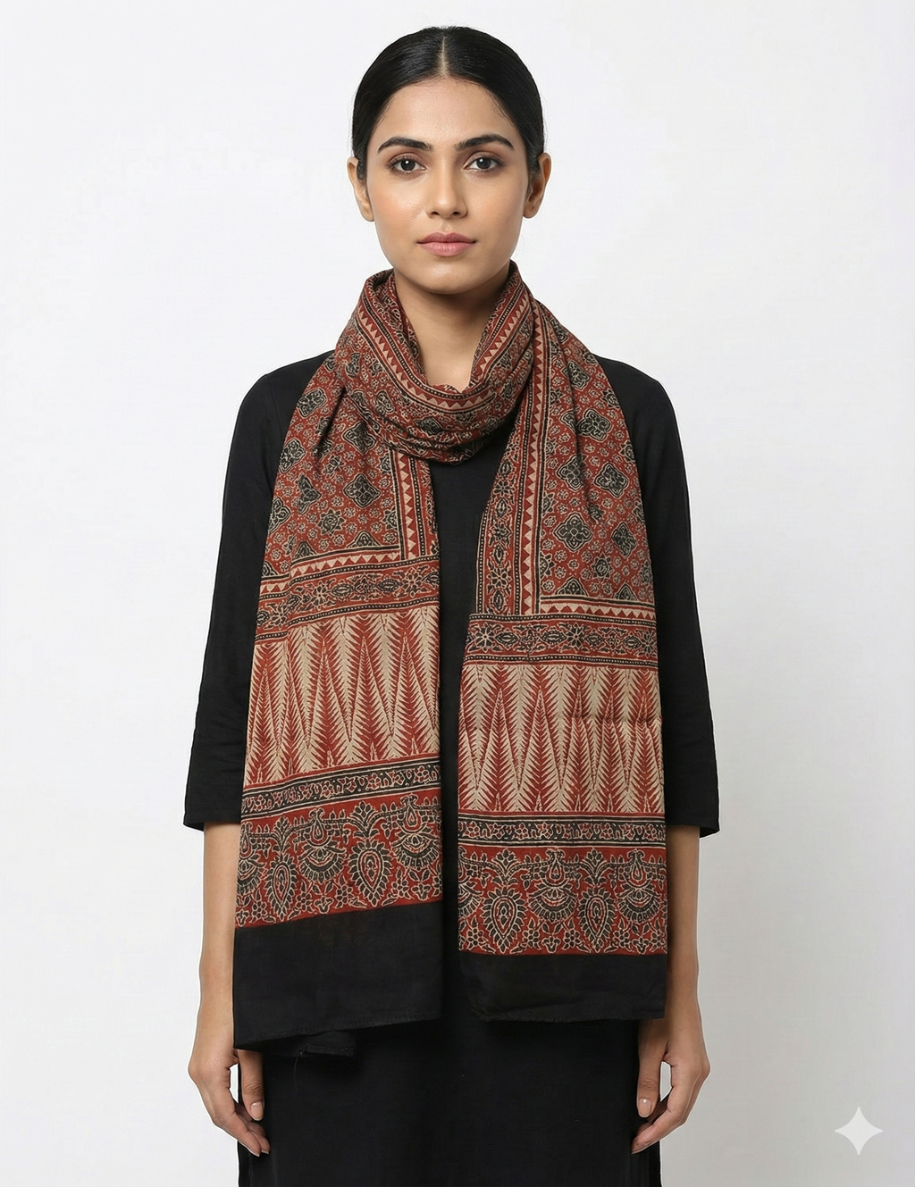 Ajrakh Modal Silk Handblock Printed Stole