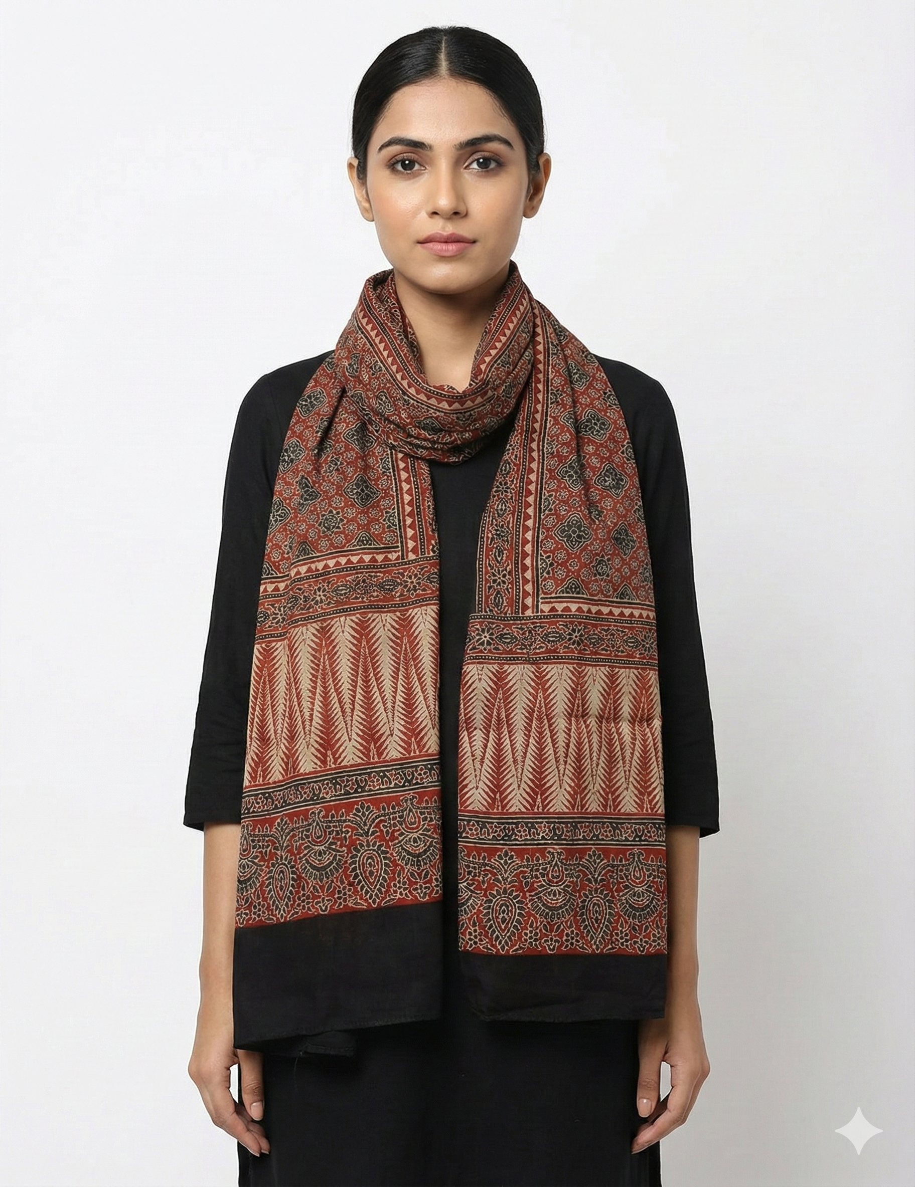 Ajrakh Modal Silk Handblock Printed Stole