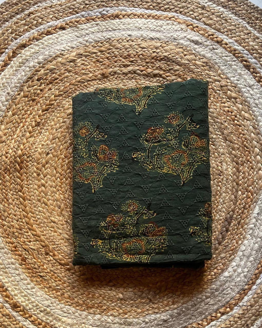 Neela Ghar forest green bouquet Cotton Hakoba Ajrakh Print