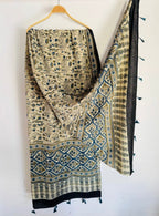 Ajrakh Hand Block Print Natural Dyed Cotton Dupatta With Tassels 103 - Neela Ghar