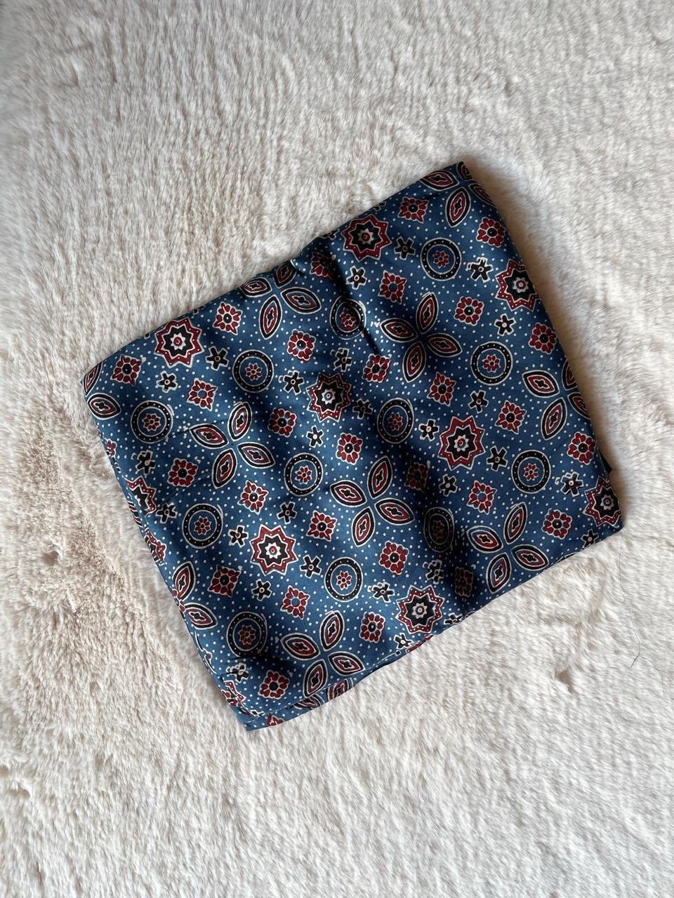 Indigo classic Ajrakh Handblock Print Modalsilk Fabric - Neela Ghar