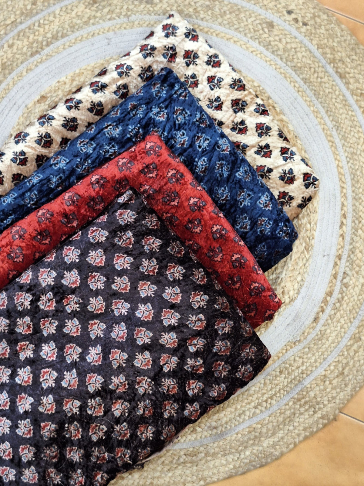 Red Butti Velvet Natural Dyed Hand Block Print Ajrakh Fabric