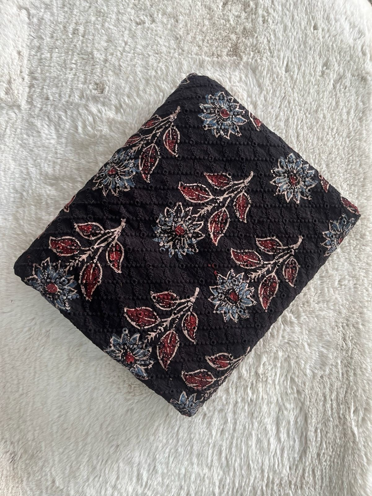 Neela Ghar Black Sunflower Cotton Hakoba Ajrakh Print