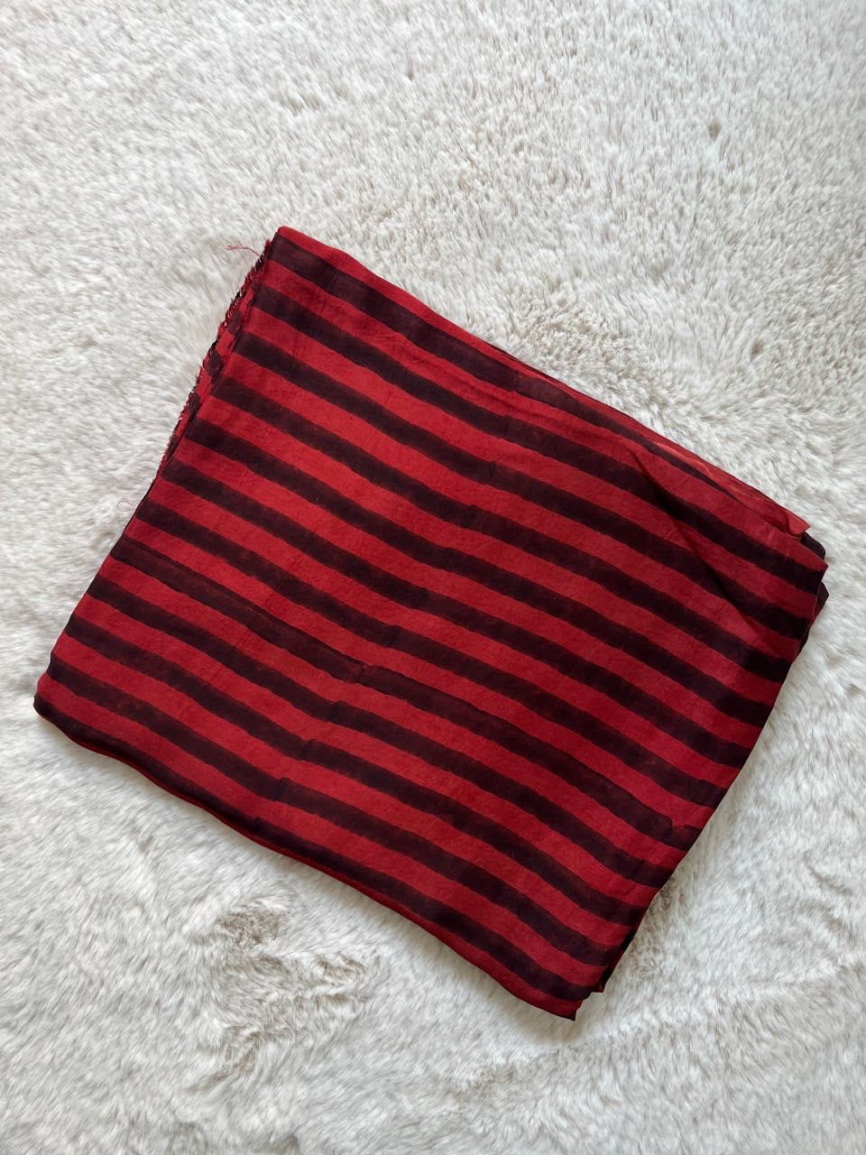 Red/Black Stripes Ajrakh Handblock Print Modalsilk Fabric