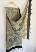 Ajrakh Hand Block Print Natural Dyed Cotton Dupatta With Tassels 113 - Neela Ghar