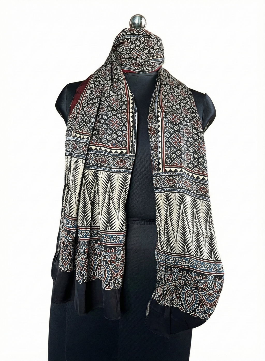 Ajrakh Modal Silk Handblock Printed Stole