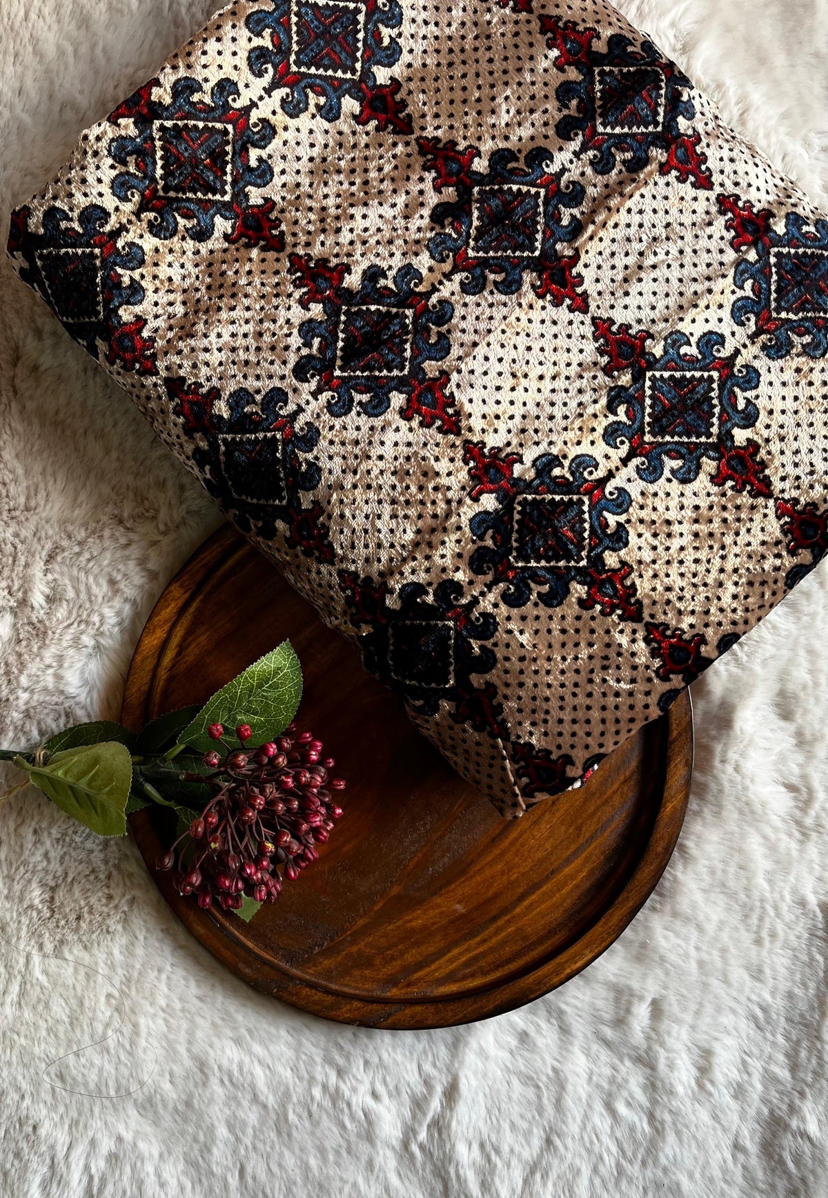 Ivory checks jalli diamond motif Dyed Hand Block Print Ajrakh Fabric