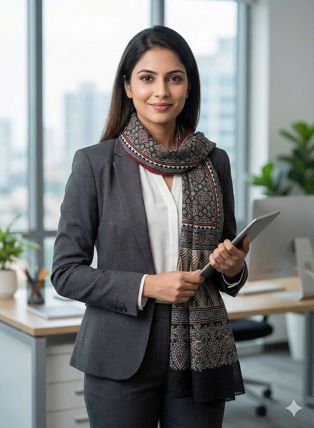 Ajrakh Modal Silk Handblock Printed Stole