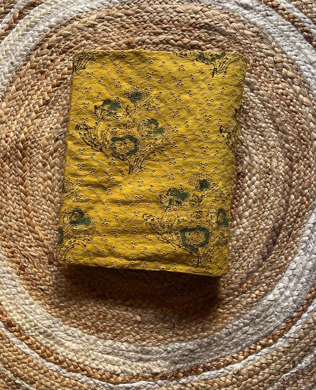 Neela Ghar bouquet mustard yellow Cotton Hakoba Ajrakh Print - Neela Ghar