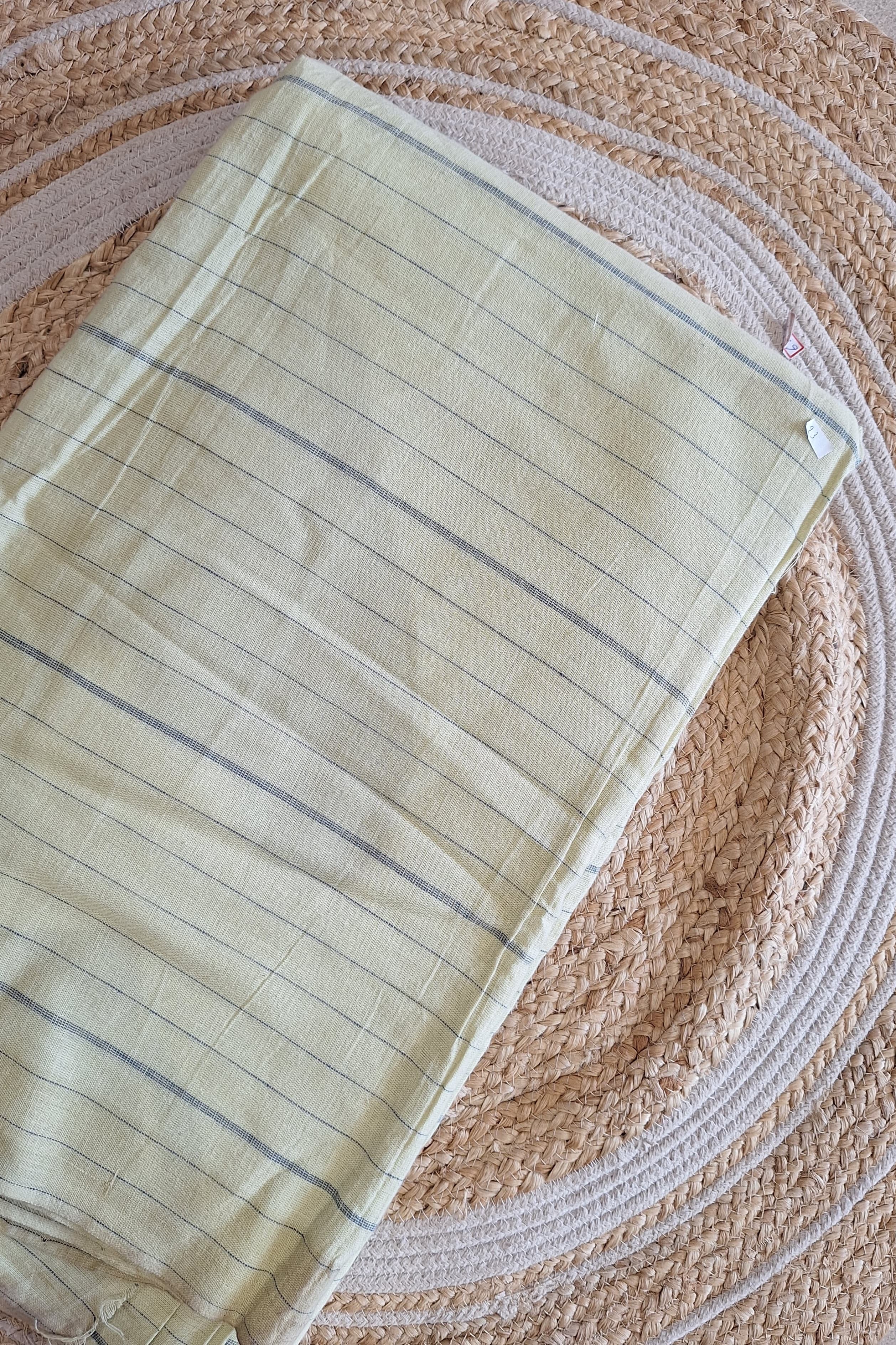 Light Pista Uneven Stripes Handwoven Kala Cotton Fabric - Neela Ghar