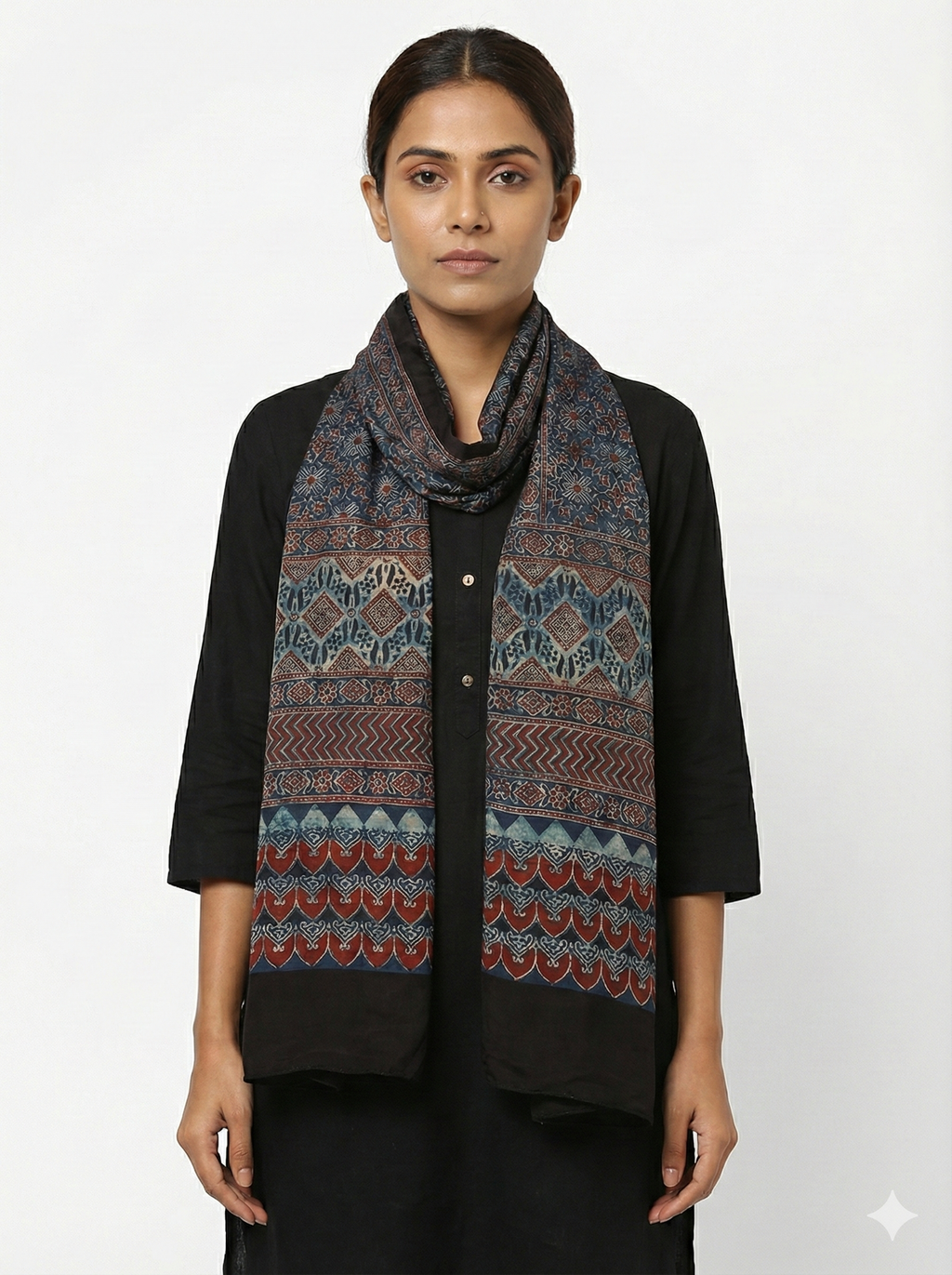 Ajrakh Modal Silk Handblock Printed Stole