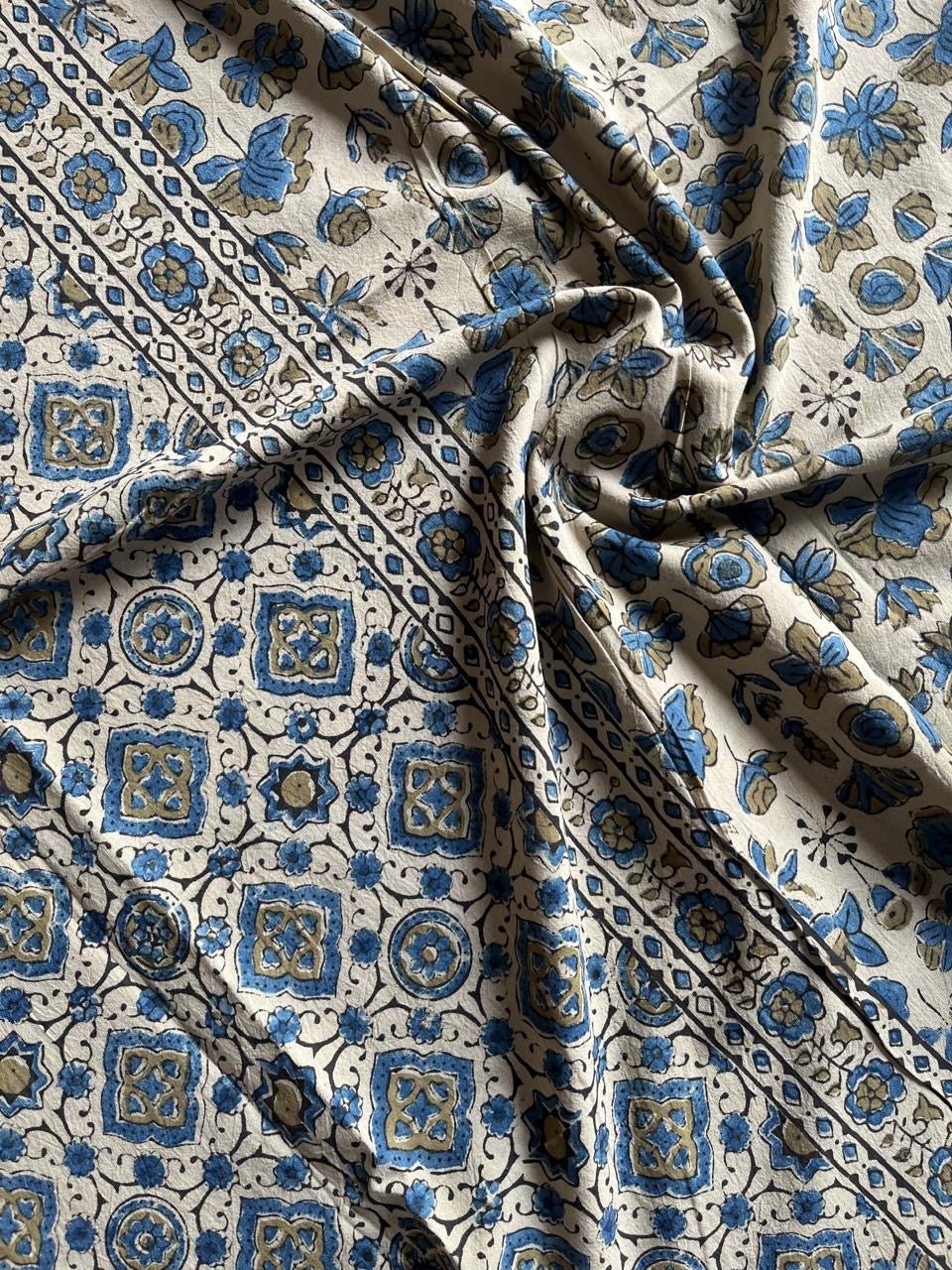Ajrakh Hand Block Print Natural Dyed Cotton Dupatta With Tassels 102 - Neela Ghar