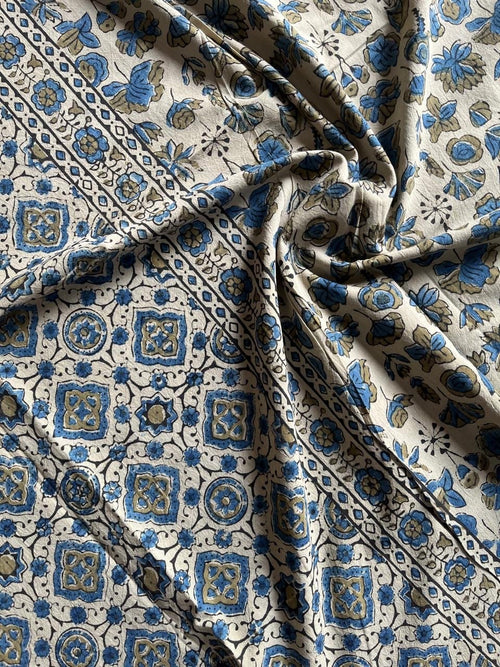 Ajrakh Hand Block Print Natural Dyed Cotton Dupatta With Tassels 102 - Neela Ghar