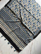 Ajrakh Hand Block Print Natural Dyed Cotton Dupatta With Tassels 108 - Neela Ghar