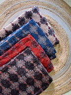 Ivory checks jalli diamond motif Dyed Hand Block Print Ajrakh Fabric