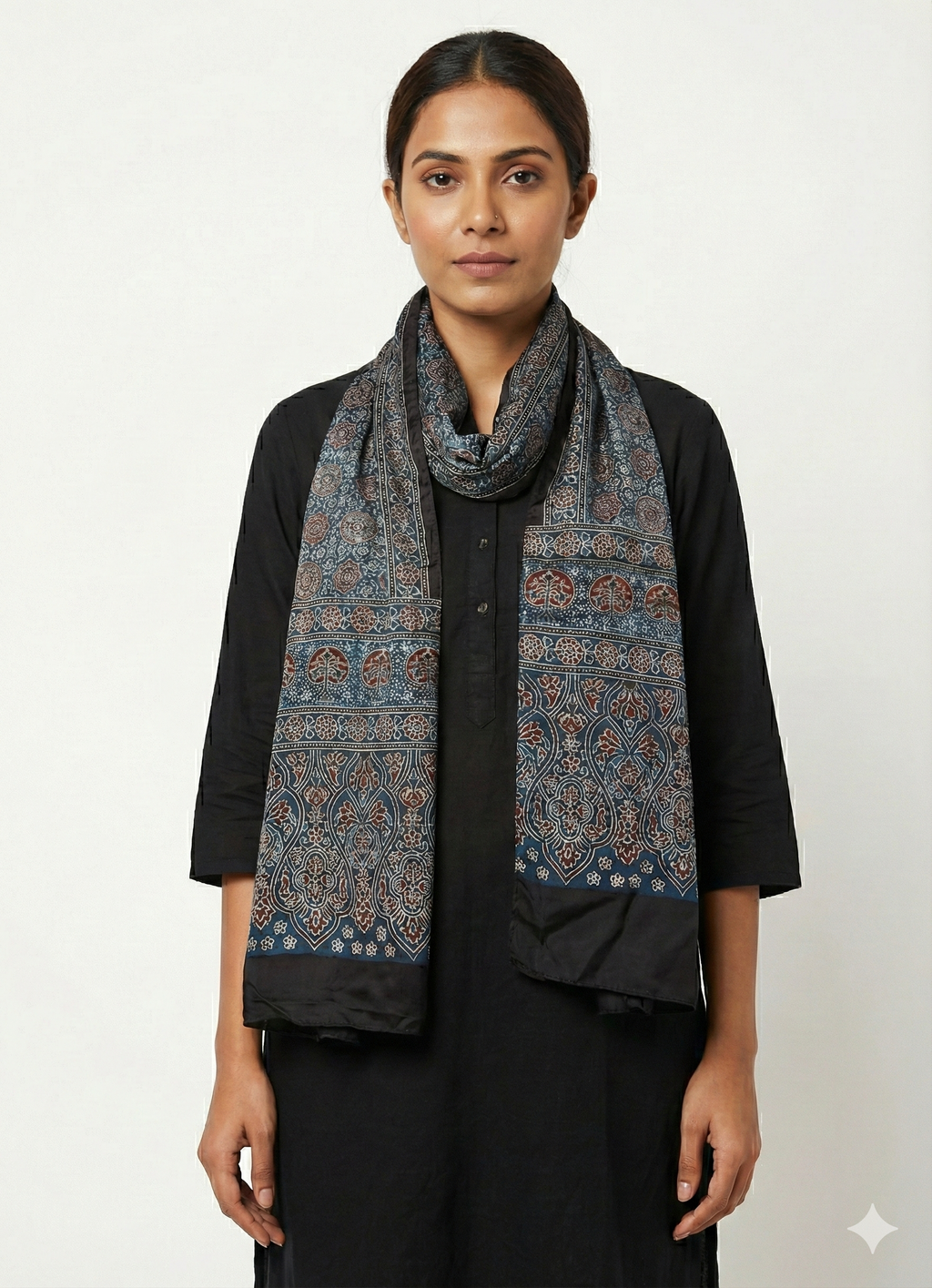 Ajrakh Modal Silk Handblock Printed Stole