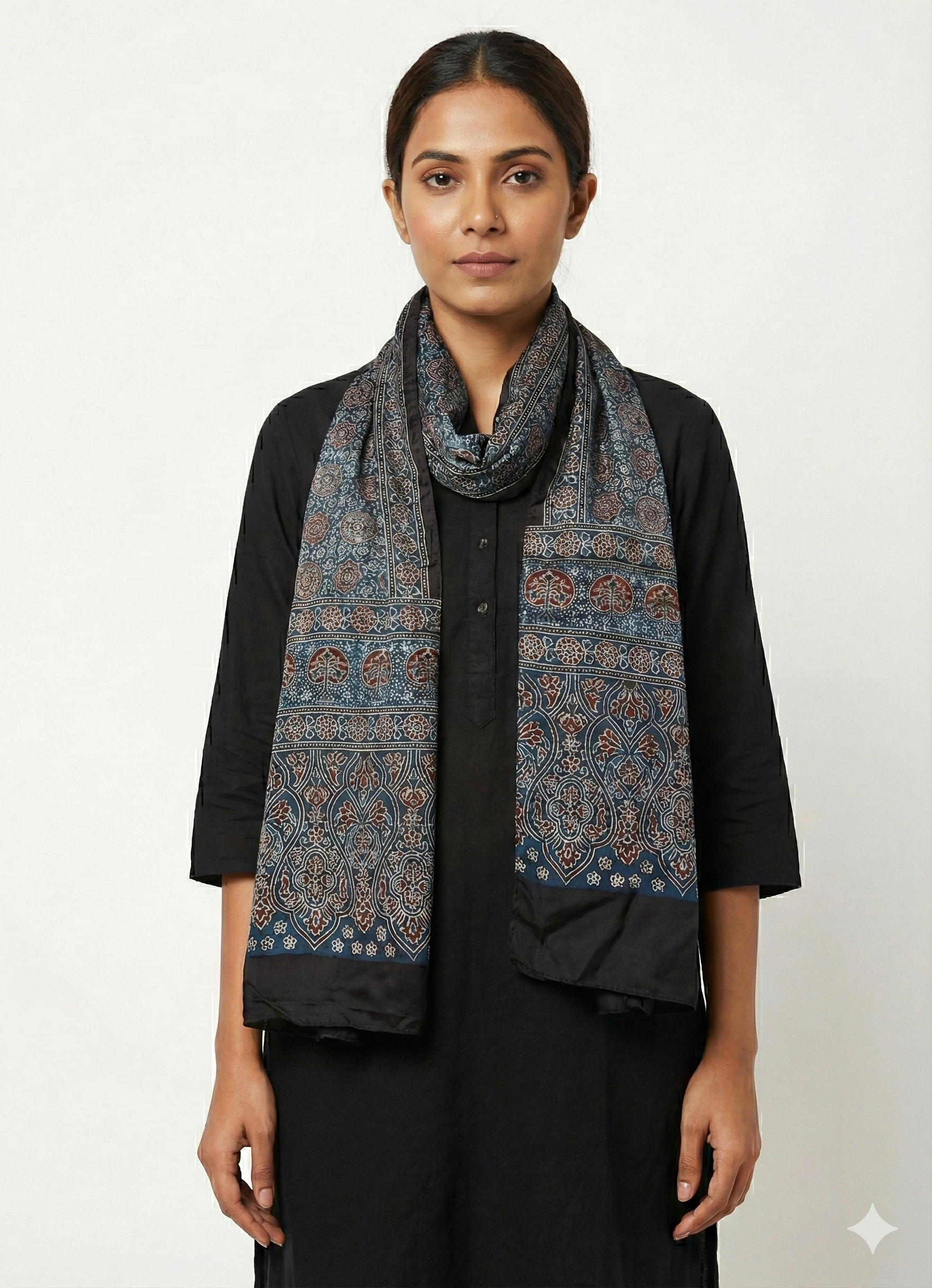 Ajrakh Modal Silk Handblock Printed Stole