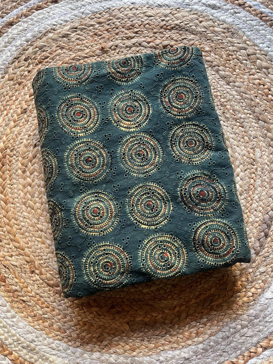 Neela Ghar forest green swirl Cotton Hakoba Ajrakh Print