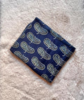 Indigo Paisley Ajrakh Handblock Print Modalsilk Fabric - Neela Ghar