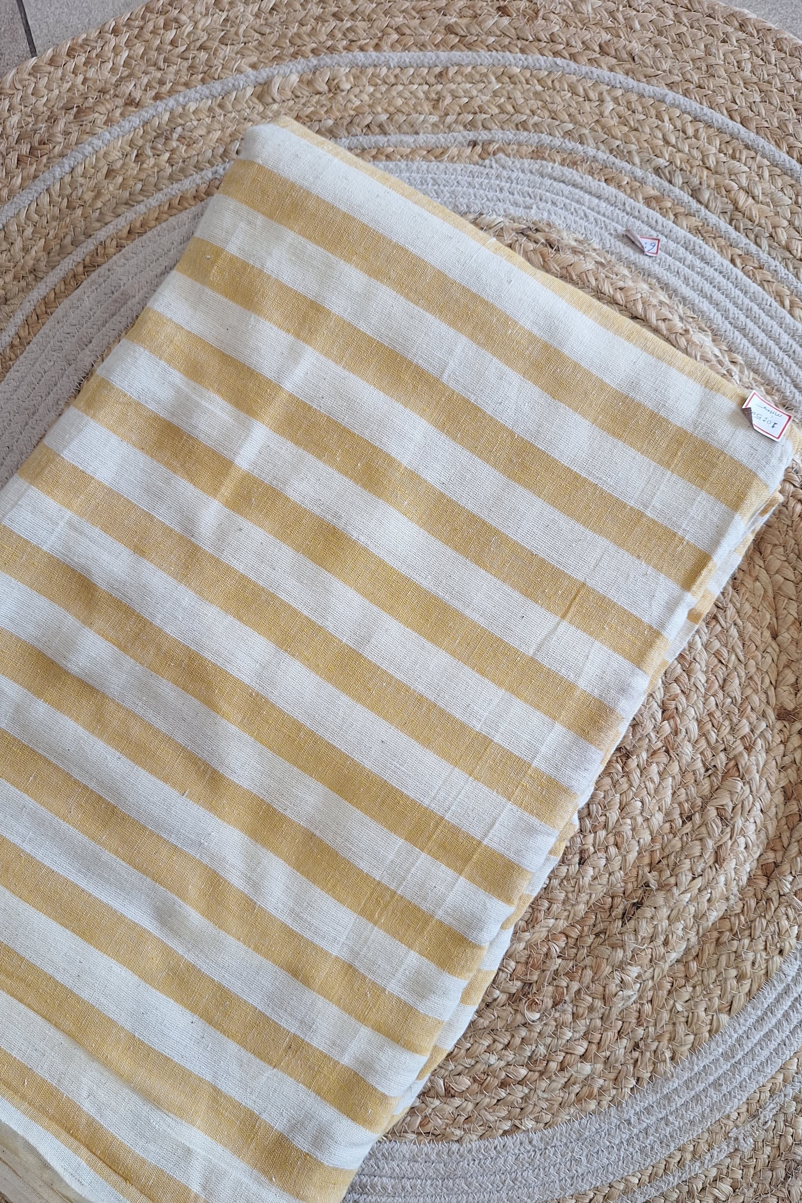 Yellow Stripes Handwoven Kala Cotton Textile Fabric - Neela Ghar