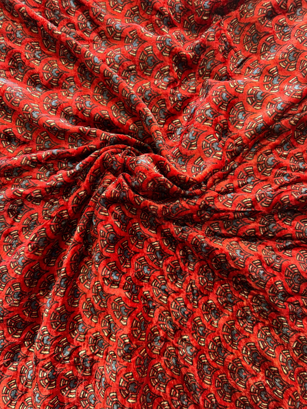 Red Butti Velvet Natural Dyed Hand Block Print Ajrakh Fabric