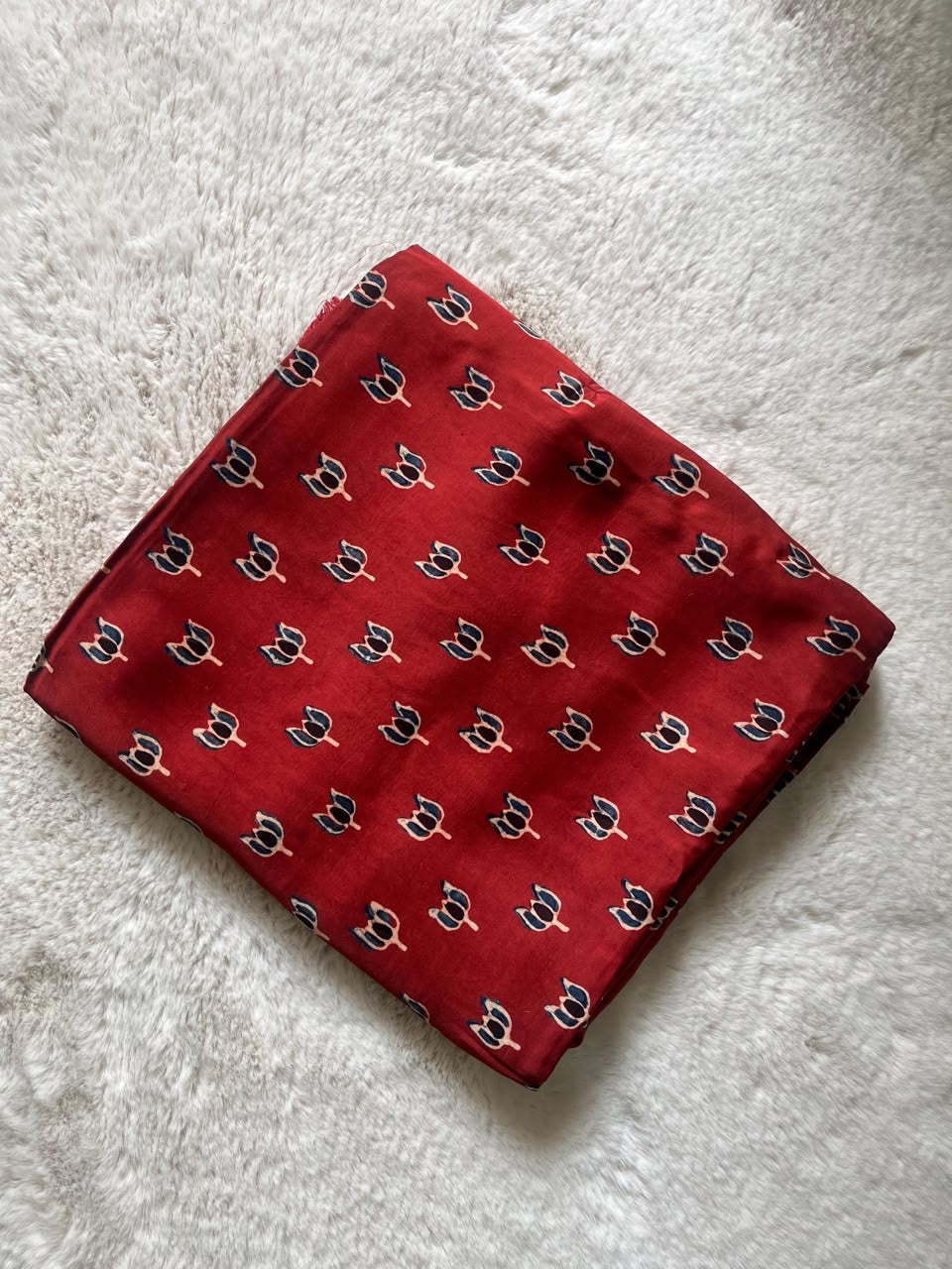 Red Lotus Ajrakh Handblock Print Modalsilk Fabric